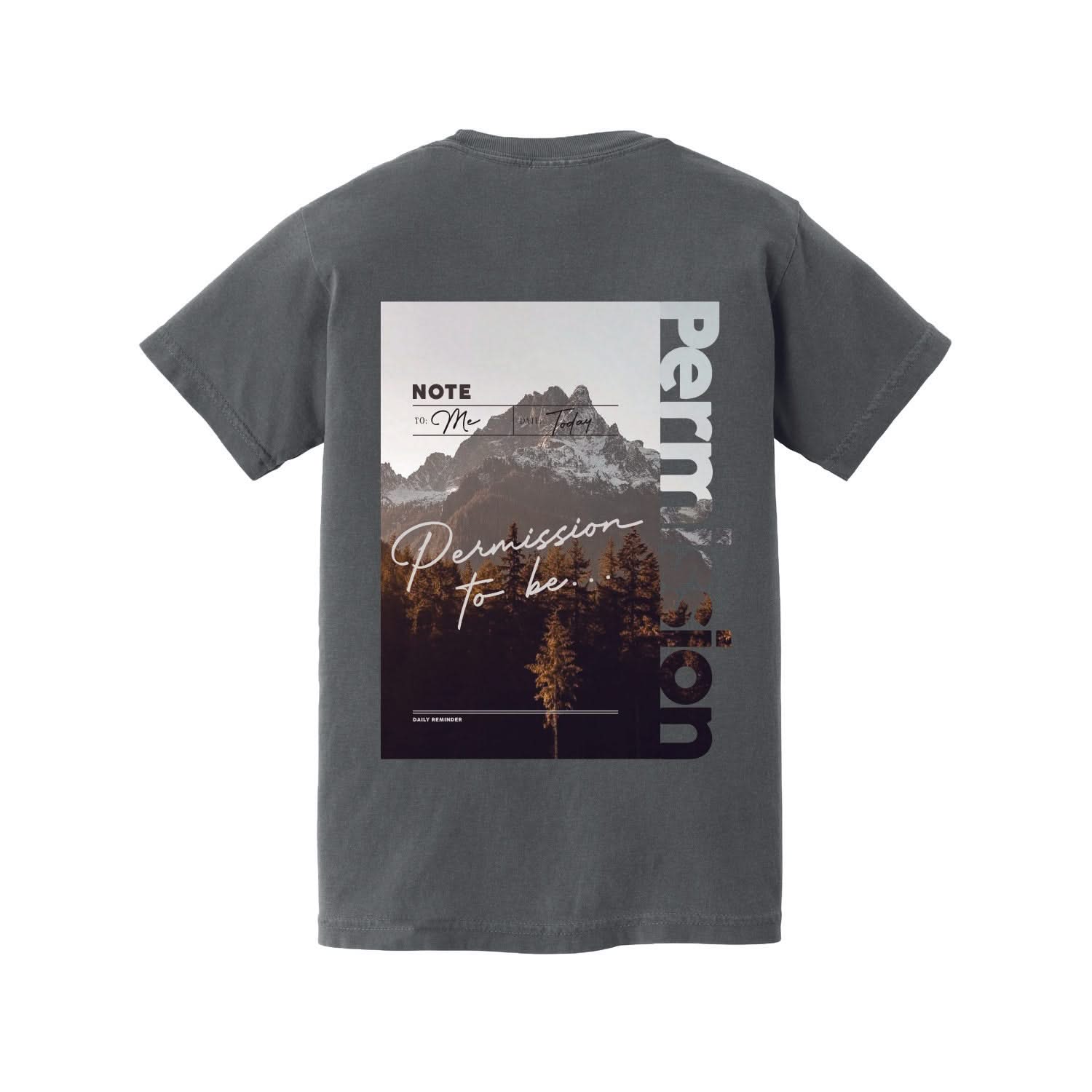 Pepper child comfort colors tee with permission to be mountain graphic on back, seen on flat lay - Little Mama Shirt Shop