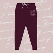 Maroon joggers with permission to be paragraph printed on leg, shown on flat lay - Little Mama Shirt Shop