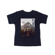 Black child tee with permission to be mountain graphic on back, seen on flat lay - Little Mama Shirt Shop