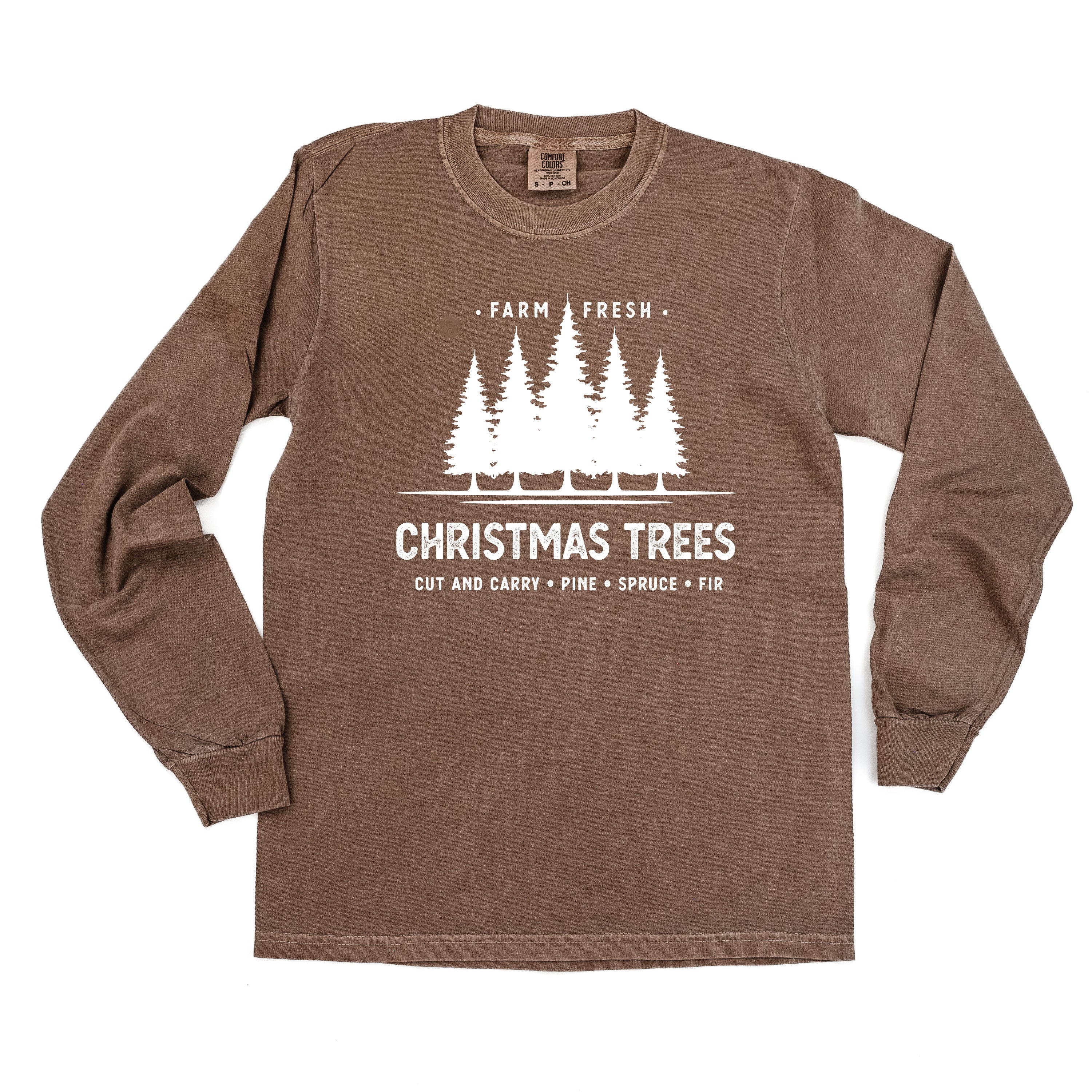 Farm Fresh Christmas Trees - LONG SLEEVE Comfort Colors Tee Little Mama Shirt Shop