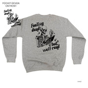Feeling Dead But Well Read POCKET on Front w/ FULL DESIGN on Back - Basic Fleece Crewneck Little Mama Shirt Shop LLC
