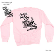 Feeling Dead But Well Read POCKET on Front w/ FULL DESIGN on Back - Basic Fleece Crewneck Little Mama Shirt Shop LLC