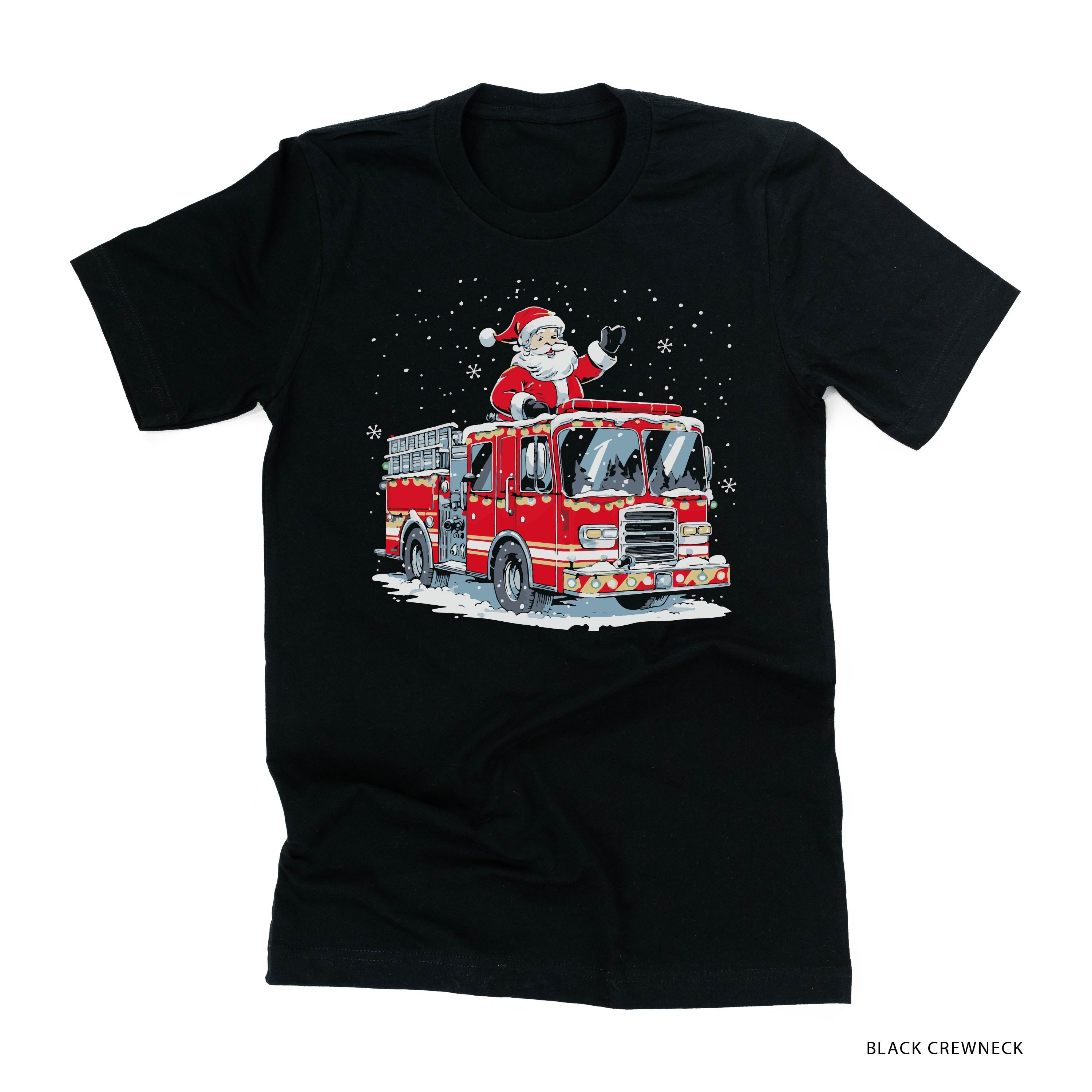 Firetruck Santa - Black Unisex Tee Little Mama Shirt Shop