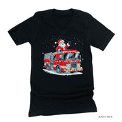 Firetruck Santa - Black Unisex Tee Little Mama Shirt Shop