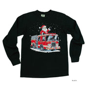 Firetruck Santa - LONG SLEEVE Comfort Colors Tee Little Mama Shirt Shop