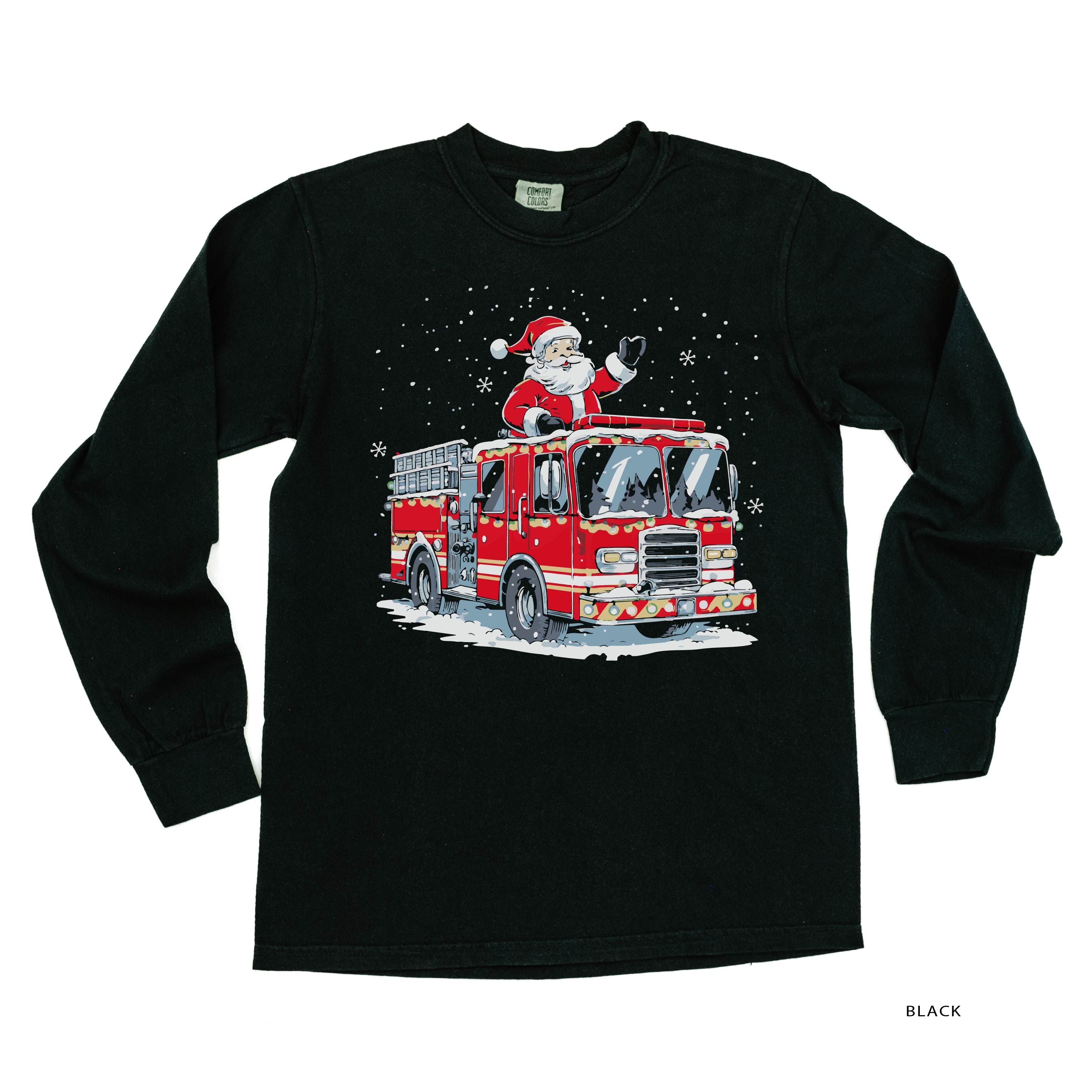 Firetruck Santa - LONG SLEEVE Comfort Colors Tee Little Mama Shirt Shop
