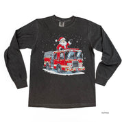 Firetruck Santa - LONG SLEEVE Comfort Colors Tee Little Mama Shirt Shop