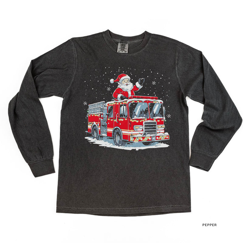 Firetruck Santa - LONG SLEEVE Comfort Colors Tee