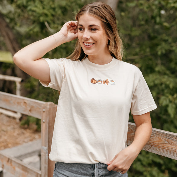 Embroidered Short Sleeve Comfort Colors Tee - Four Fall Favorites