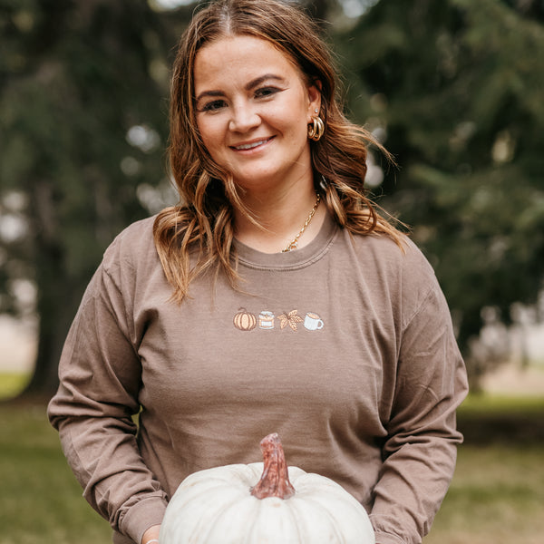 Embroidered Long Sleeve Comfort Colors Tee - Four Fall Favorites