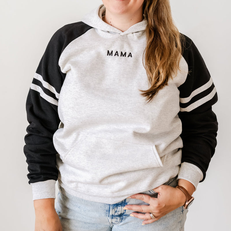 Game Day Hoodie w/ Black Sleeves - Embroidered MAMA (Black Thread)