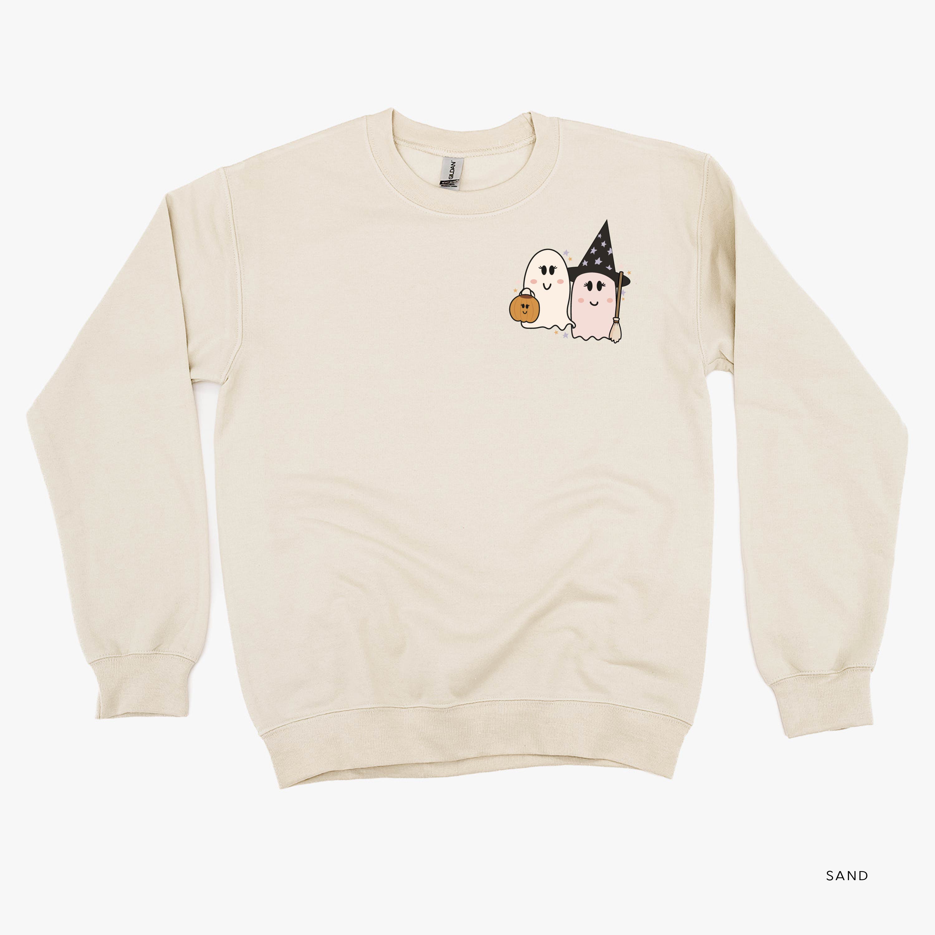 Ghosty Girls - POCKET DESIGN - Basic Fleece Crewneck Little Mama Shirt Shop LLC
