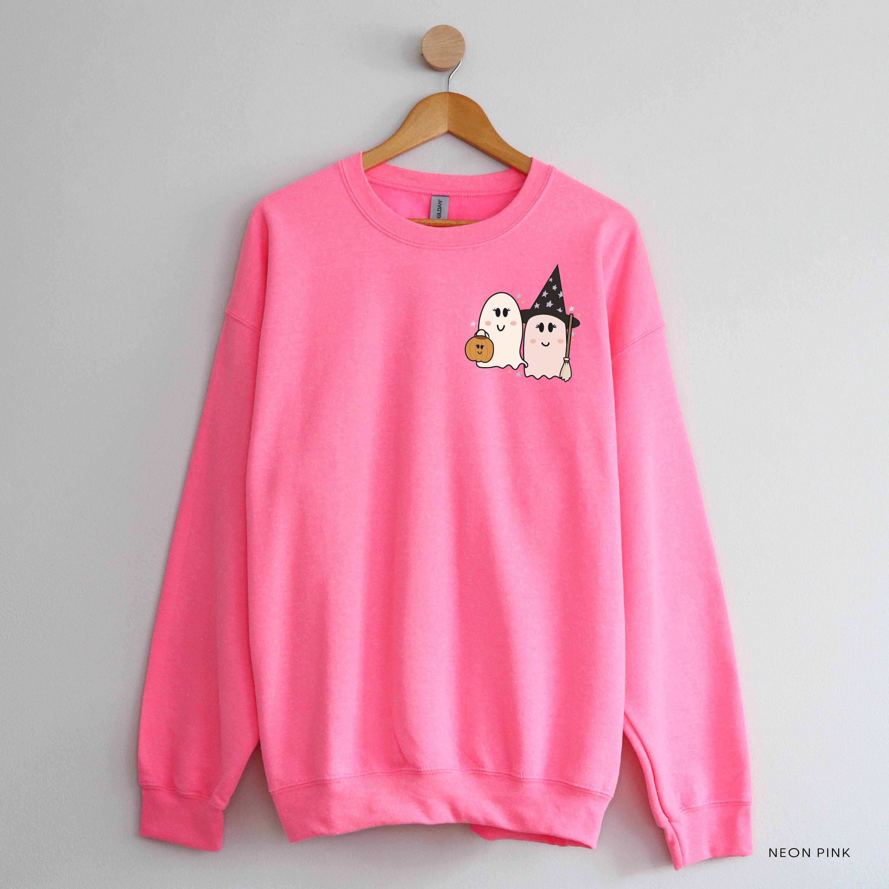 Ghosty Girls - POCKET DESIGN - Basic Fleece Crewneck Little Mama Shirt Shop LLC
