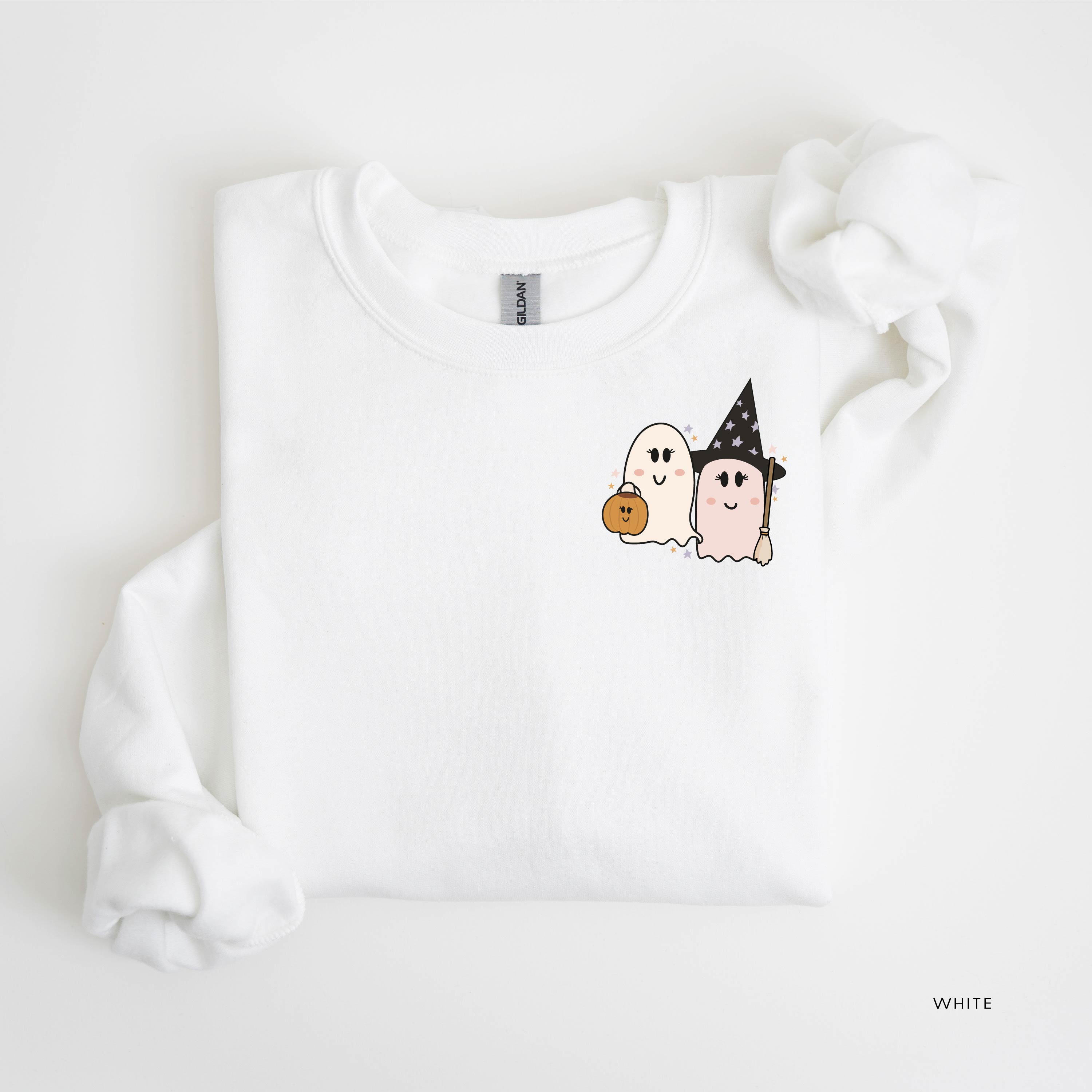 Ghosty Girls - POCKET DESIGN - Basic Fleece Crewneck Little Mama Shirt Shop LLC