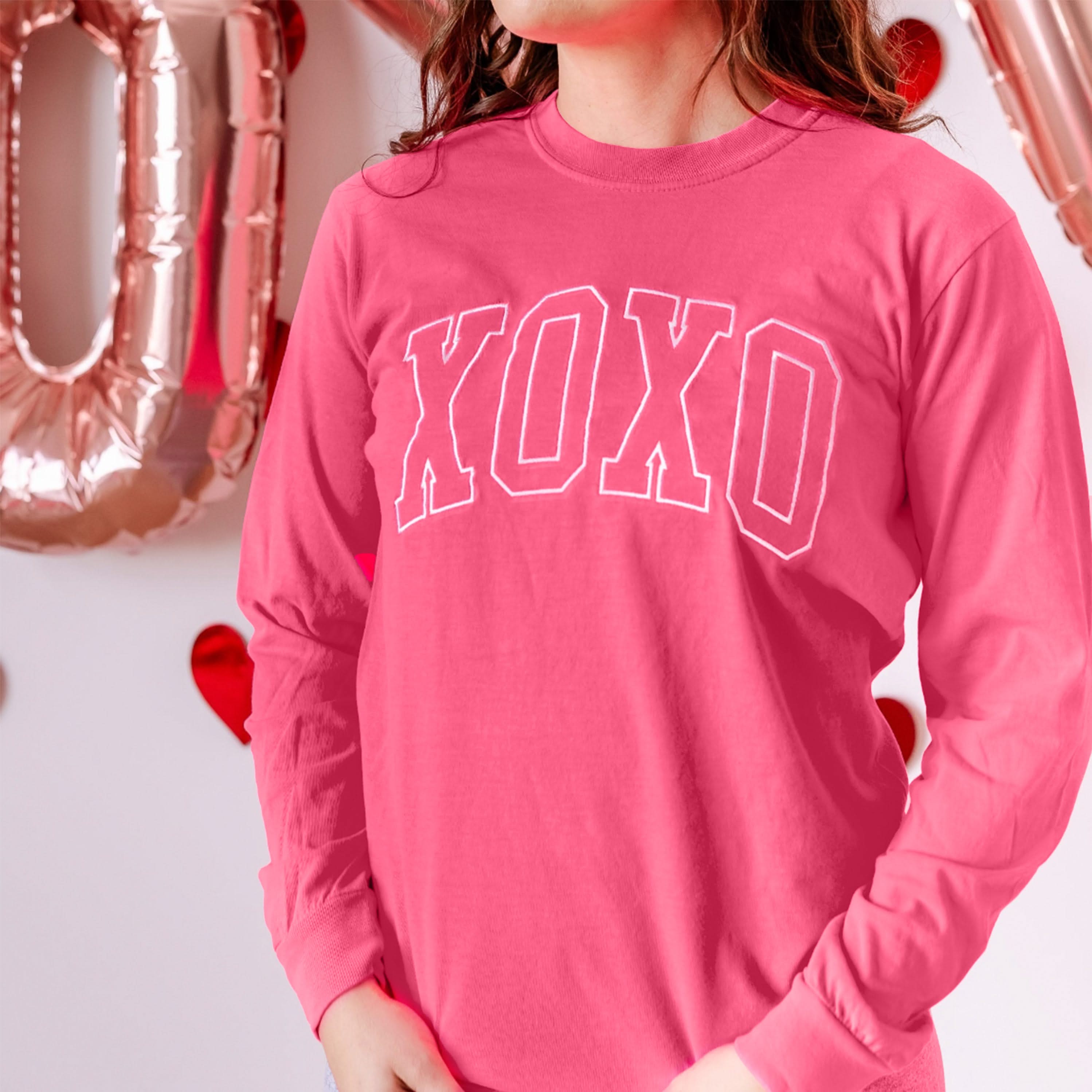 Embroidered Long Sleeve Comfort Colors Tee - XOXO - Outline Little Mama Shirt Shop LLC