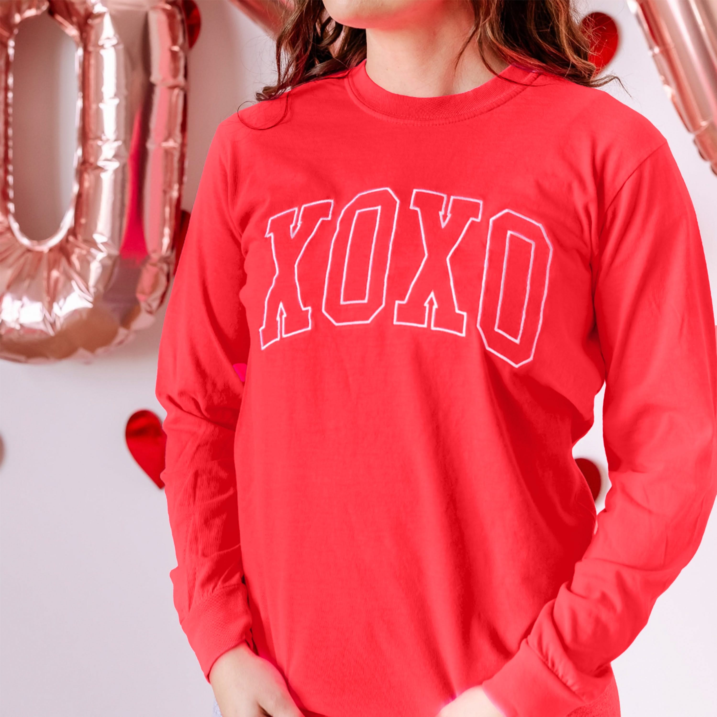 Embroidered Long Sleeve Comfort Colors Tee - XOXO - Outline Little Mama Shirt Shop LLC
