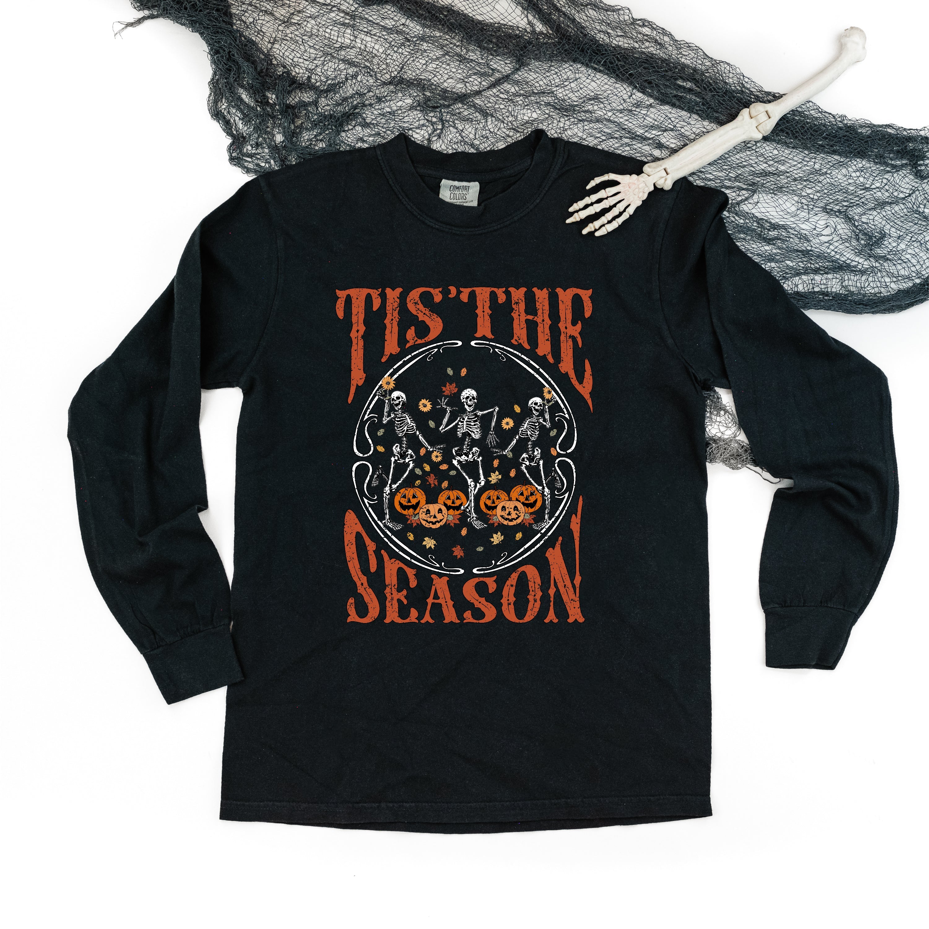 Tis' The Season (Festive Skeletons) - Long Sleeve Comfort Colors Tee Little Mama Shirt Shop