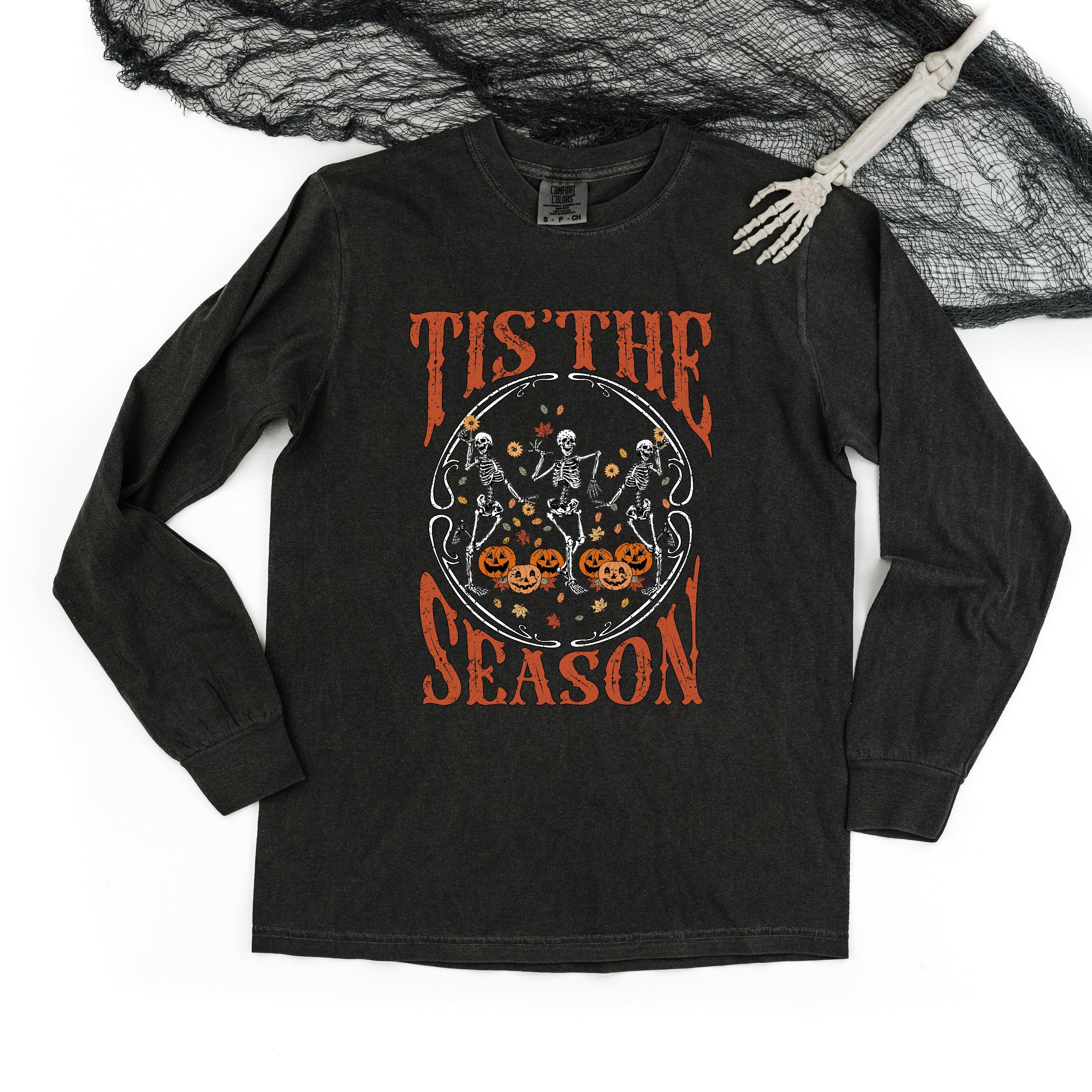 Tis' The Season (Festive Skeletons) - Long Sleeve Comfort Colors Tee Little Mama Shirt Shop