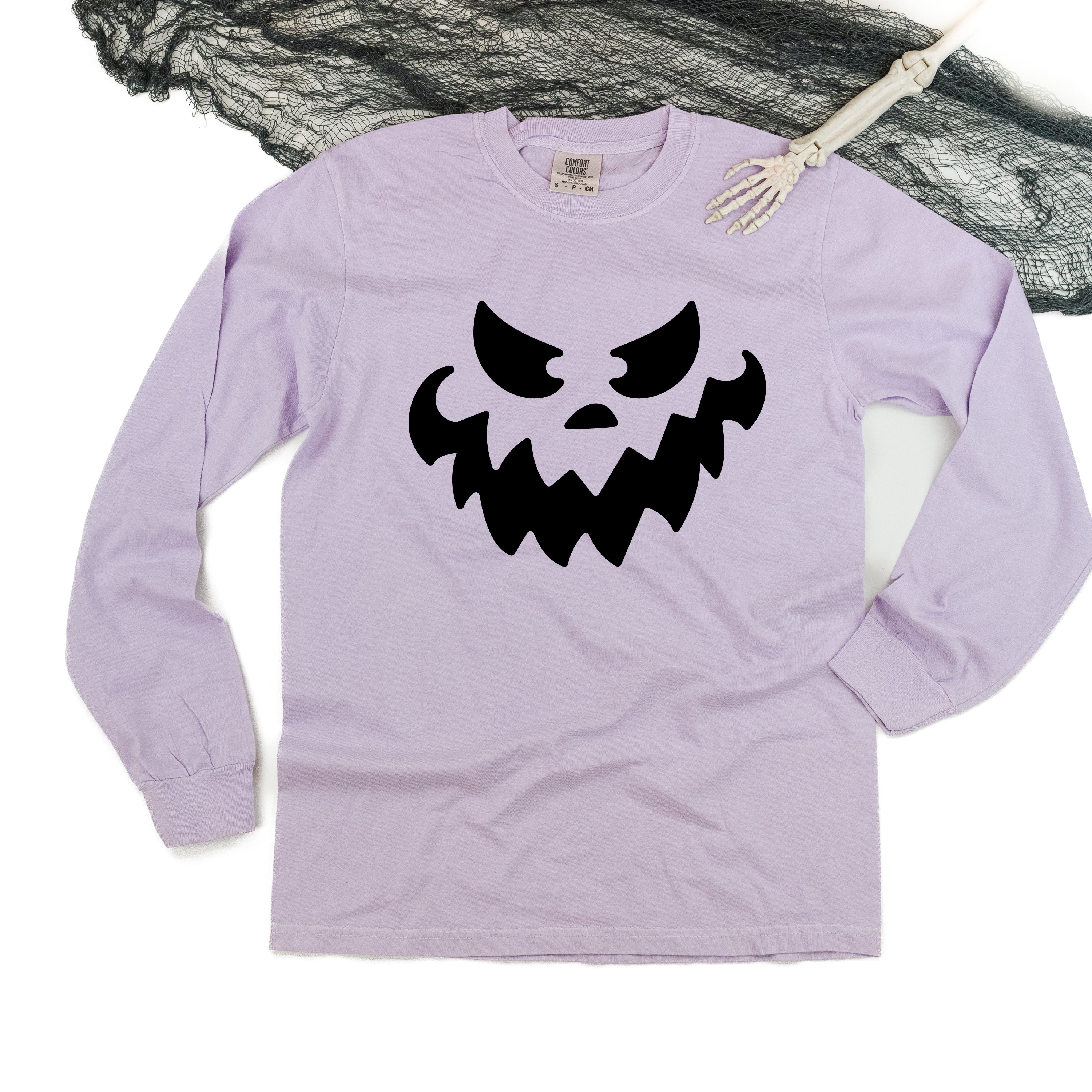 Scary Jack-o'-lantern Face - Long Sleeve Comfort Colors Tee Little Mama Shirt Shop