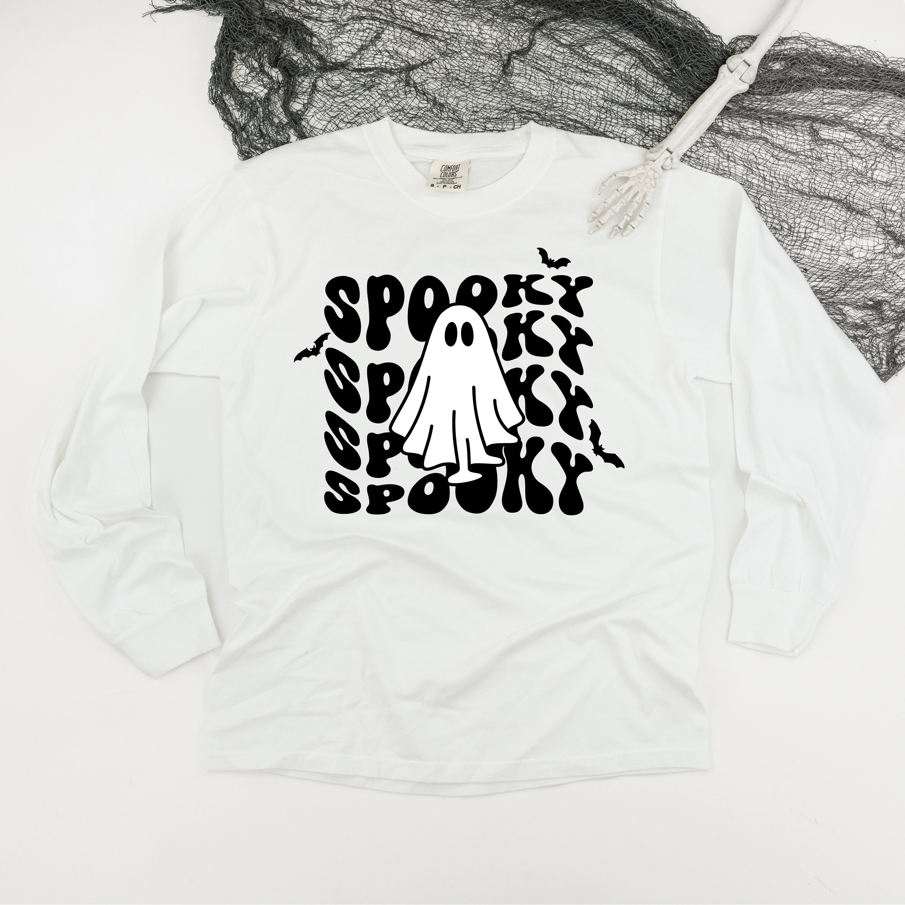 Spooky Ghost - Long Sleeve Comfort Colors Tee Little Mama Shirt Shop