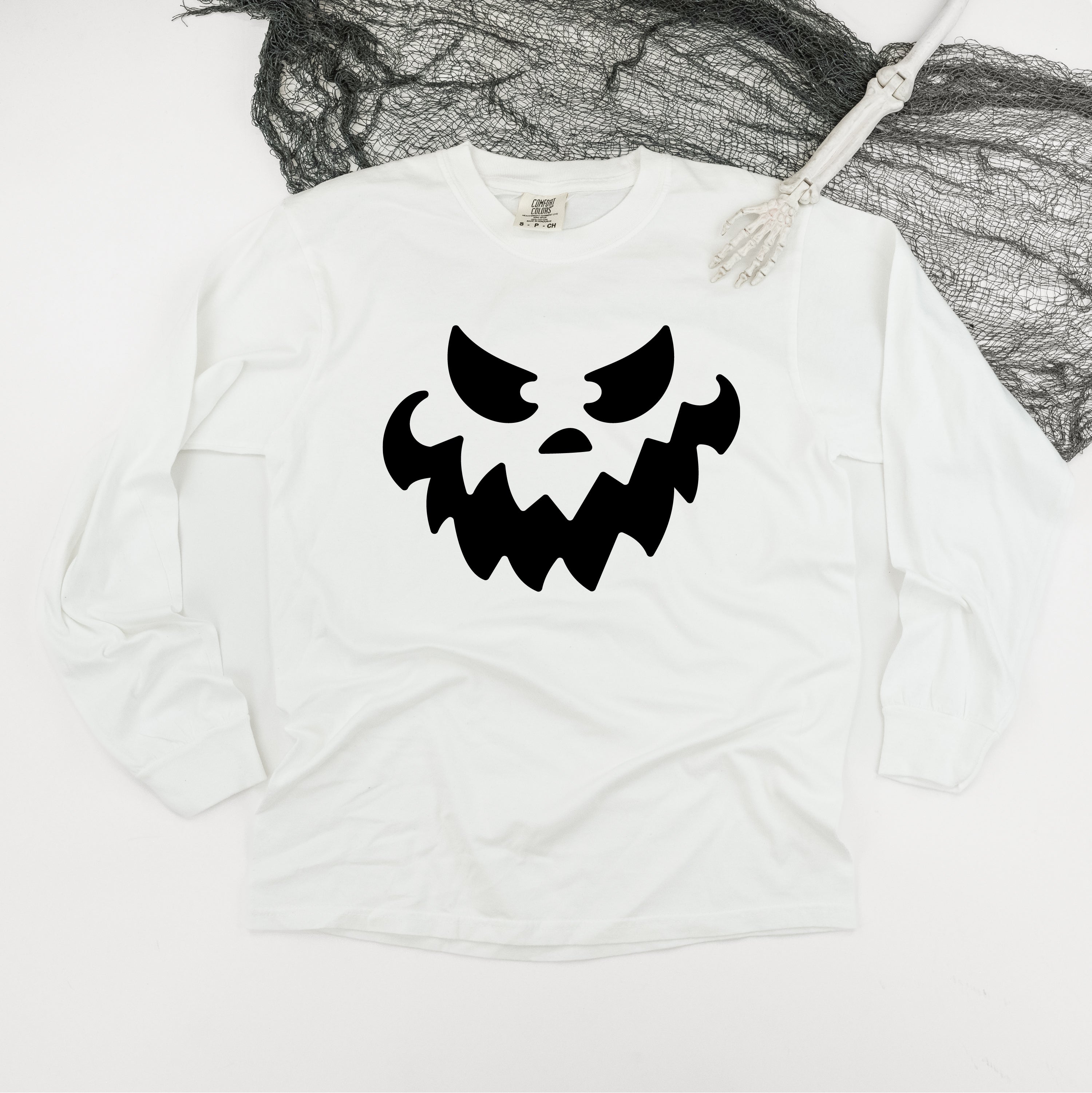 Scary Jack-o'-lantern Face - Long Sleeve Comfort Colors Tee Little Mama Shirt Shop
