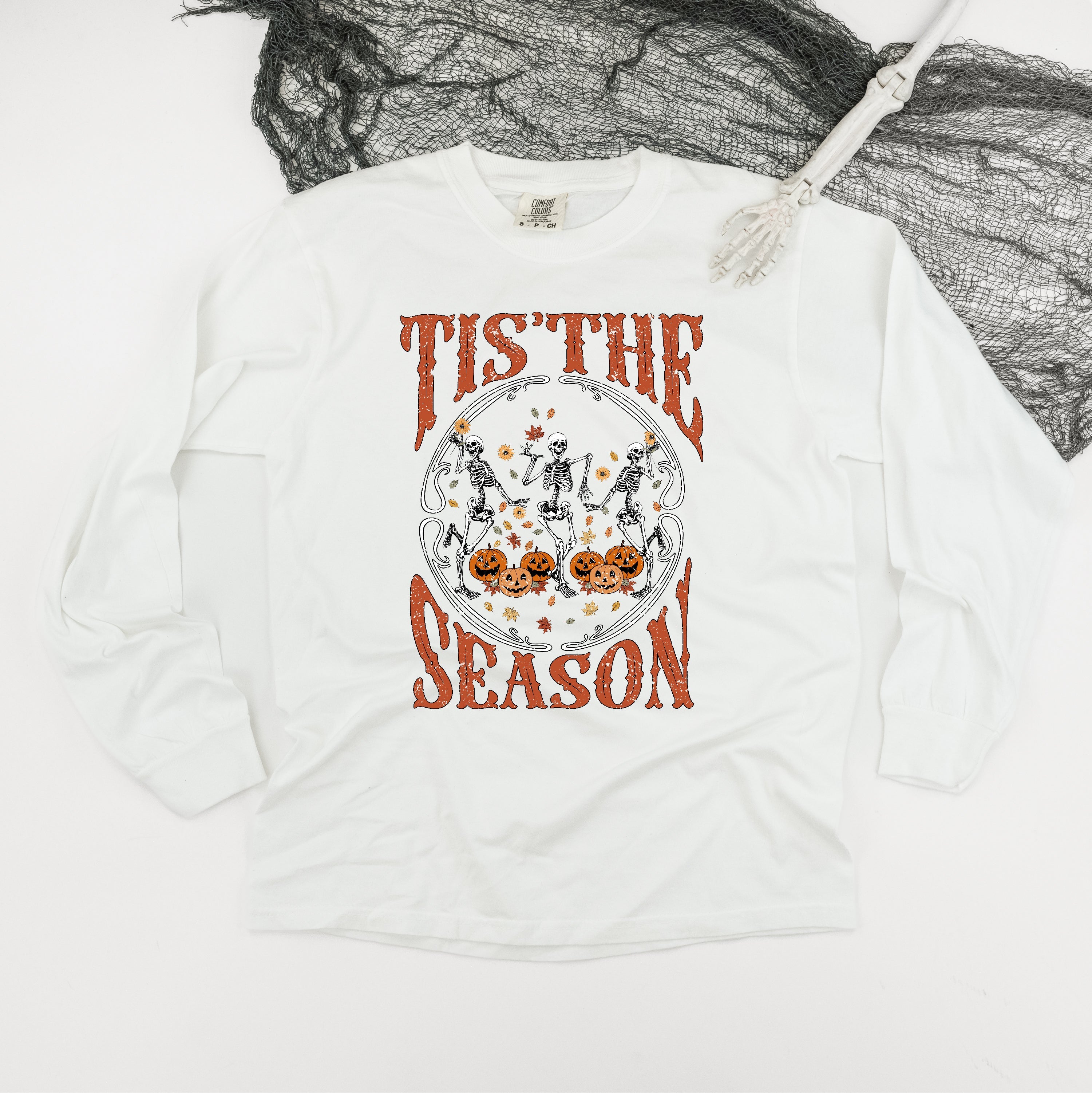 Tis' The Season (Festive Skeletons) - Long Sleeve Comfort Colors Tee Little Mama Shirt Shop