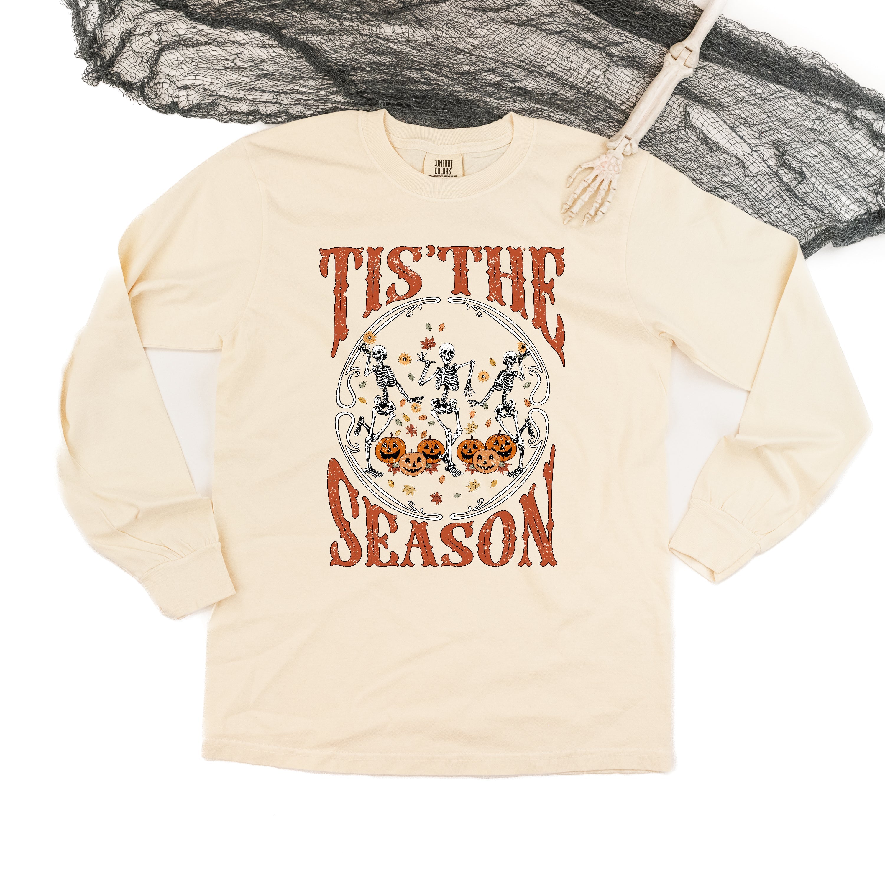 Tis' The Season (Festive Skeletons) - Long Sleeve Comfort Colors Tee Little Mama Shirt Shop
