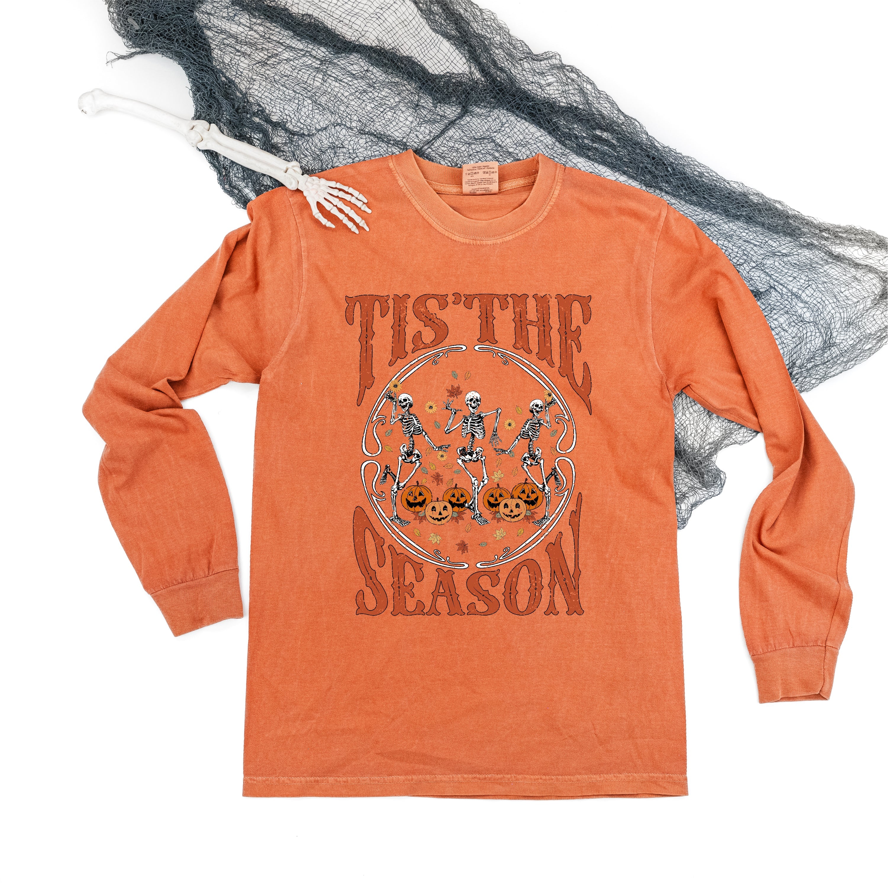 Tis' The Season (Festive Skeletons) - Long Sleeve Comfort Colors Tee Little Mama Shirt Shop