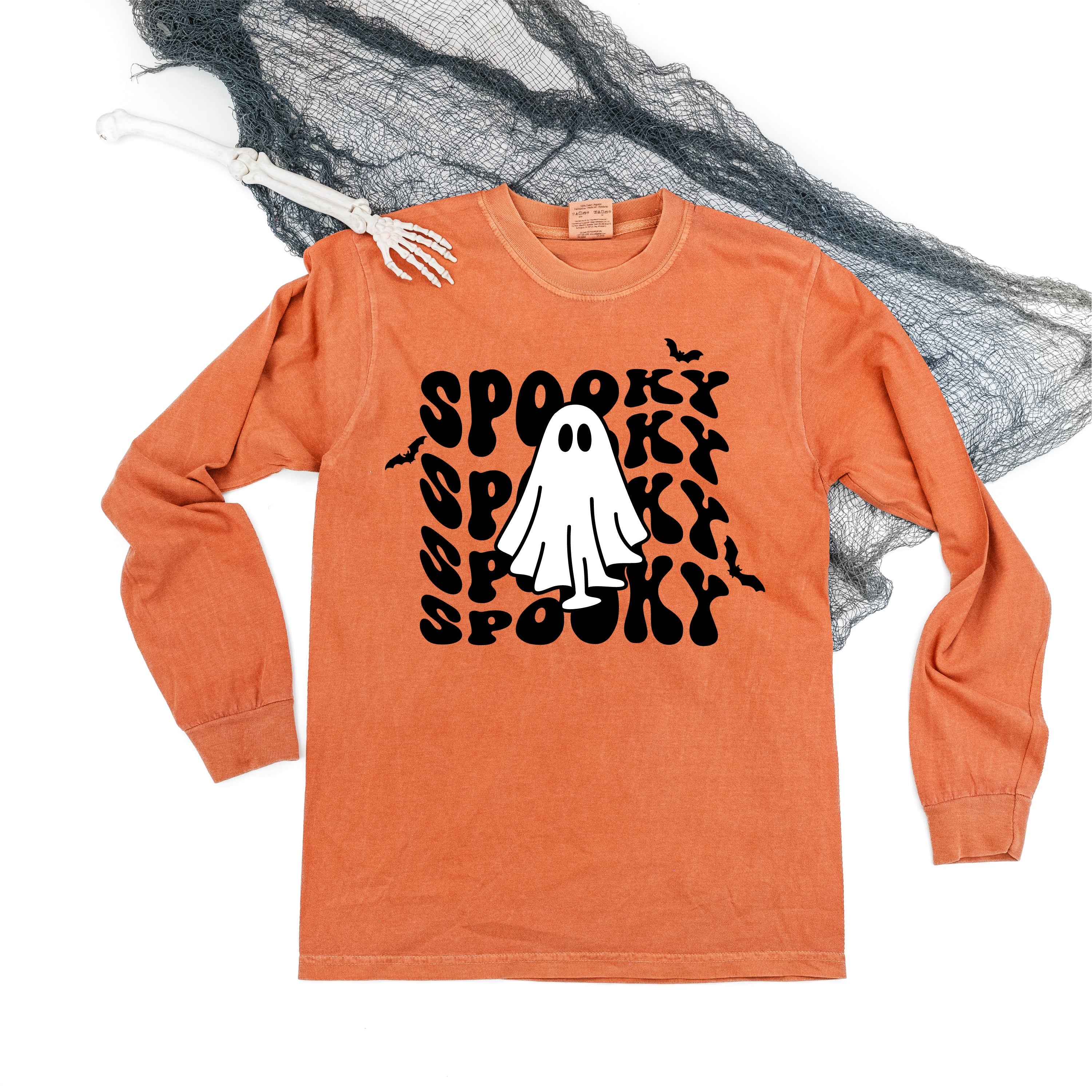 Spooky Ghost - Long Sleeve Comfort Colors Tee Little Mama Shirt Shop