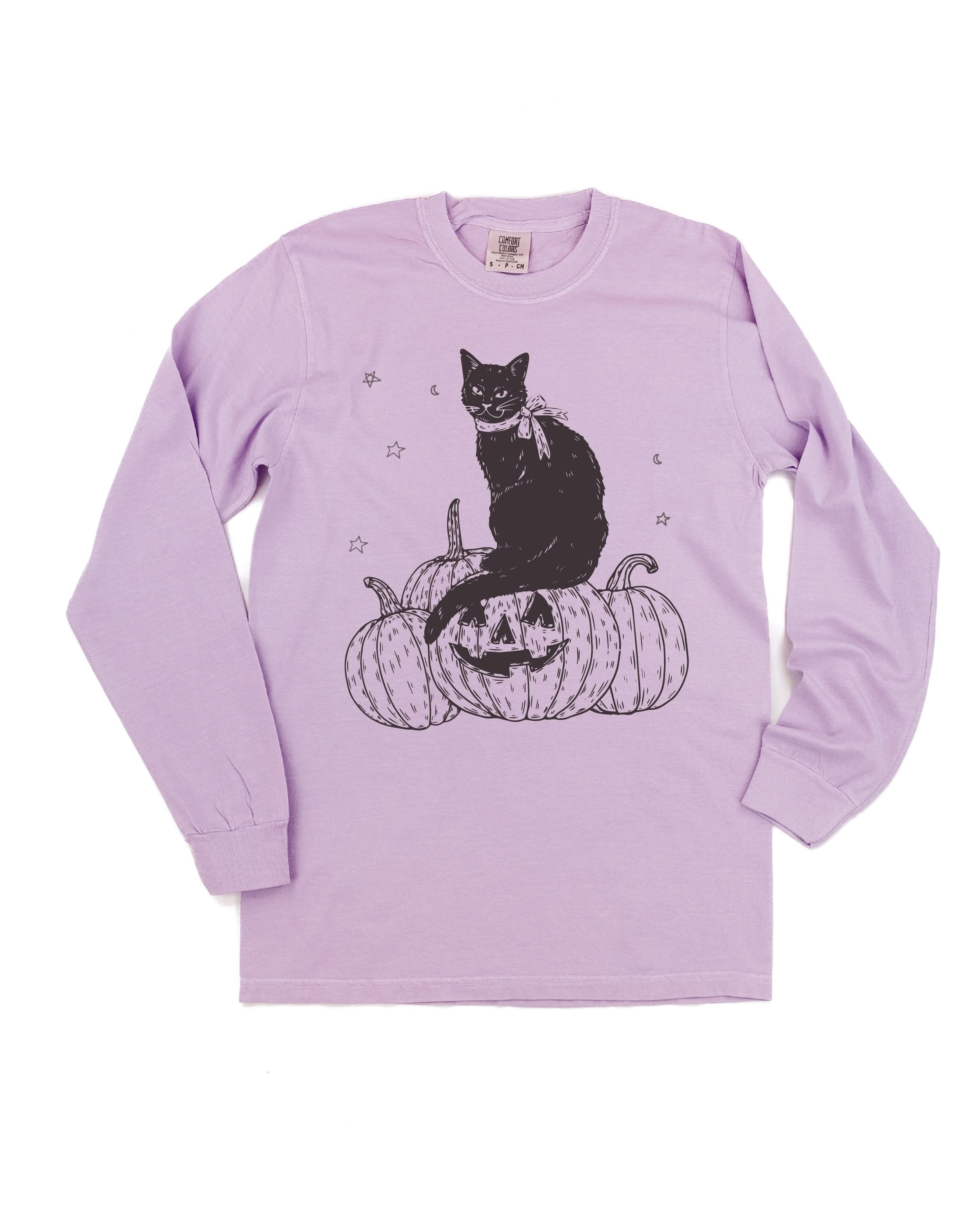 Black Cat on the Prowl - Long Sleeve Comfort Colors Tee Little Mama Shirt Shop