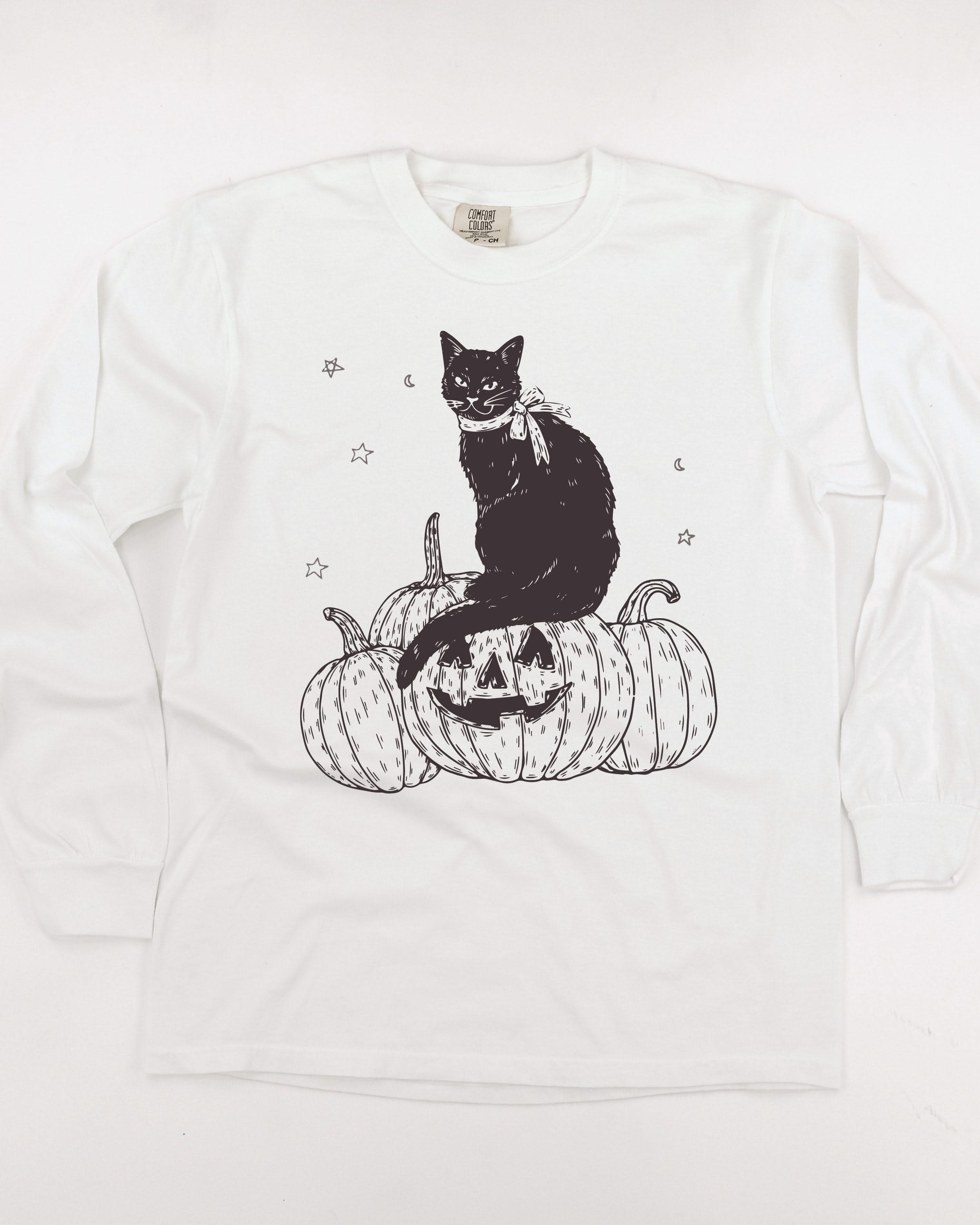 Black Cat on the Prowl - Long Sleeve Comfort Colors Tee Little Mama Shirt Shop