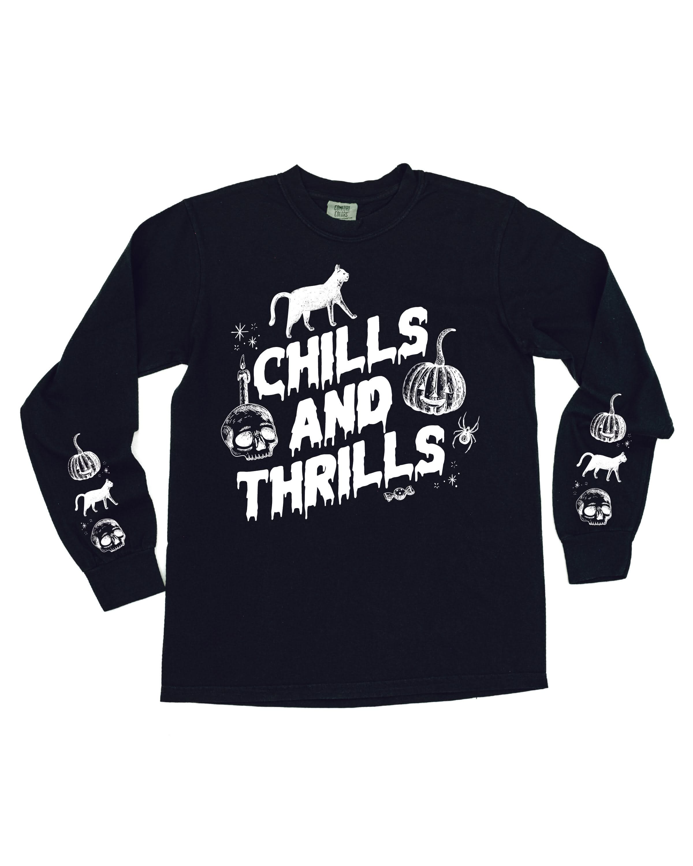 Chills and Thrills (sdx2) - Black Long Sleeve Comfort Colors Tee Little Mama Shirt Shop