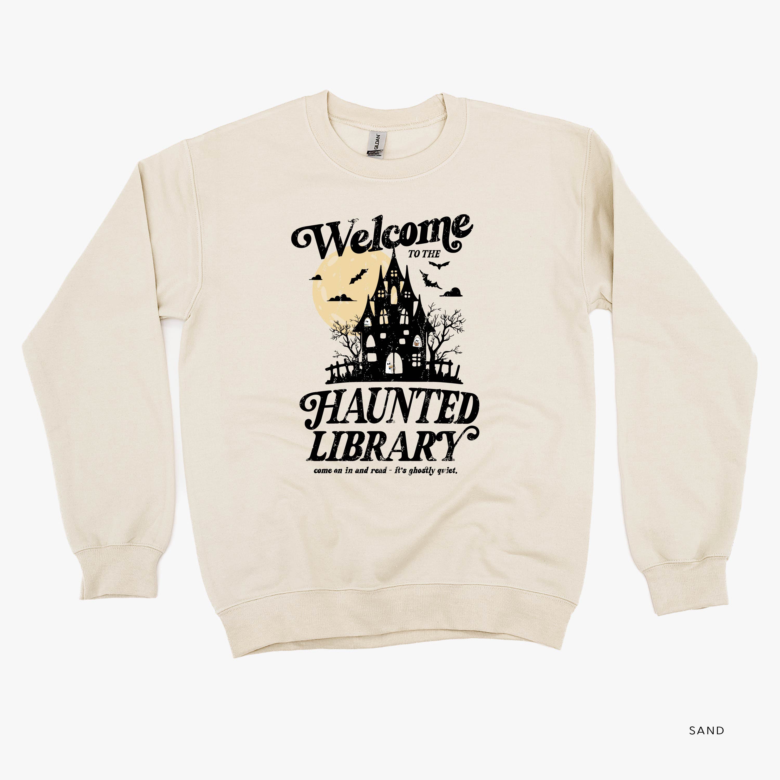 Haunted Library - Basic Fleece Crewneck Little Mama Shirt Shop LLC