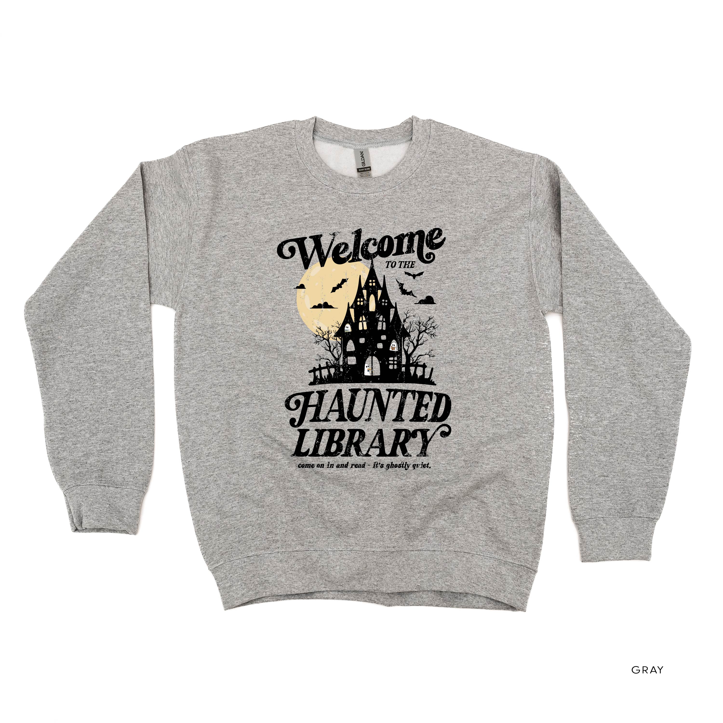 Haunted Library - Basic Fleece Crewneck Little Mama Shirt Shop LLC