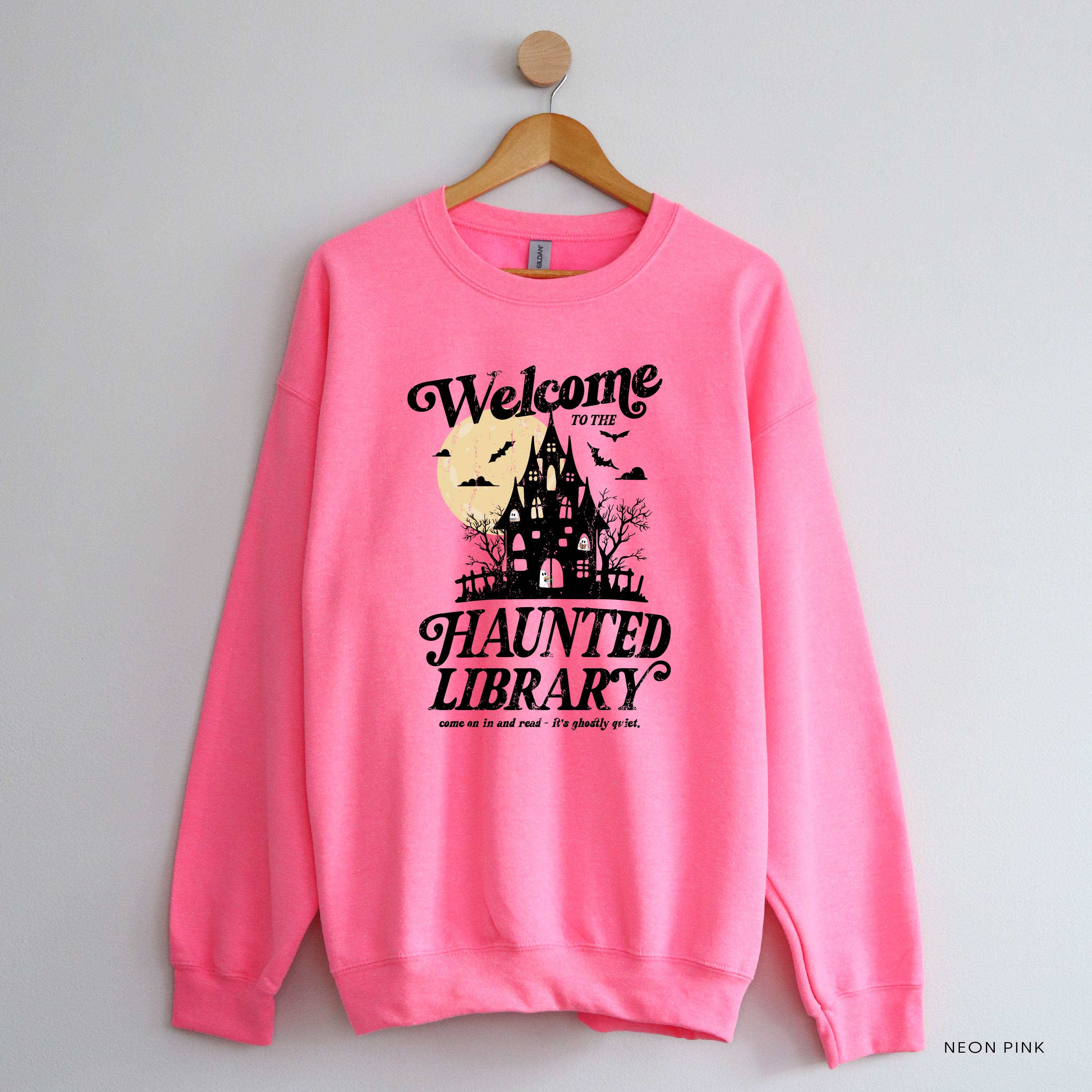 Haunted Library - Basic Fleece Crewneck Little Mama Shirt Shop LLC