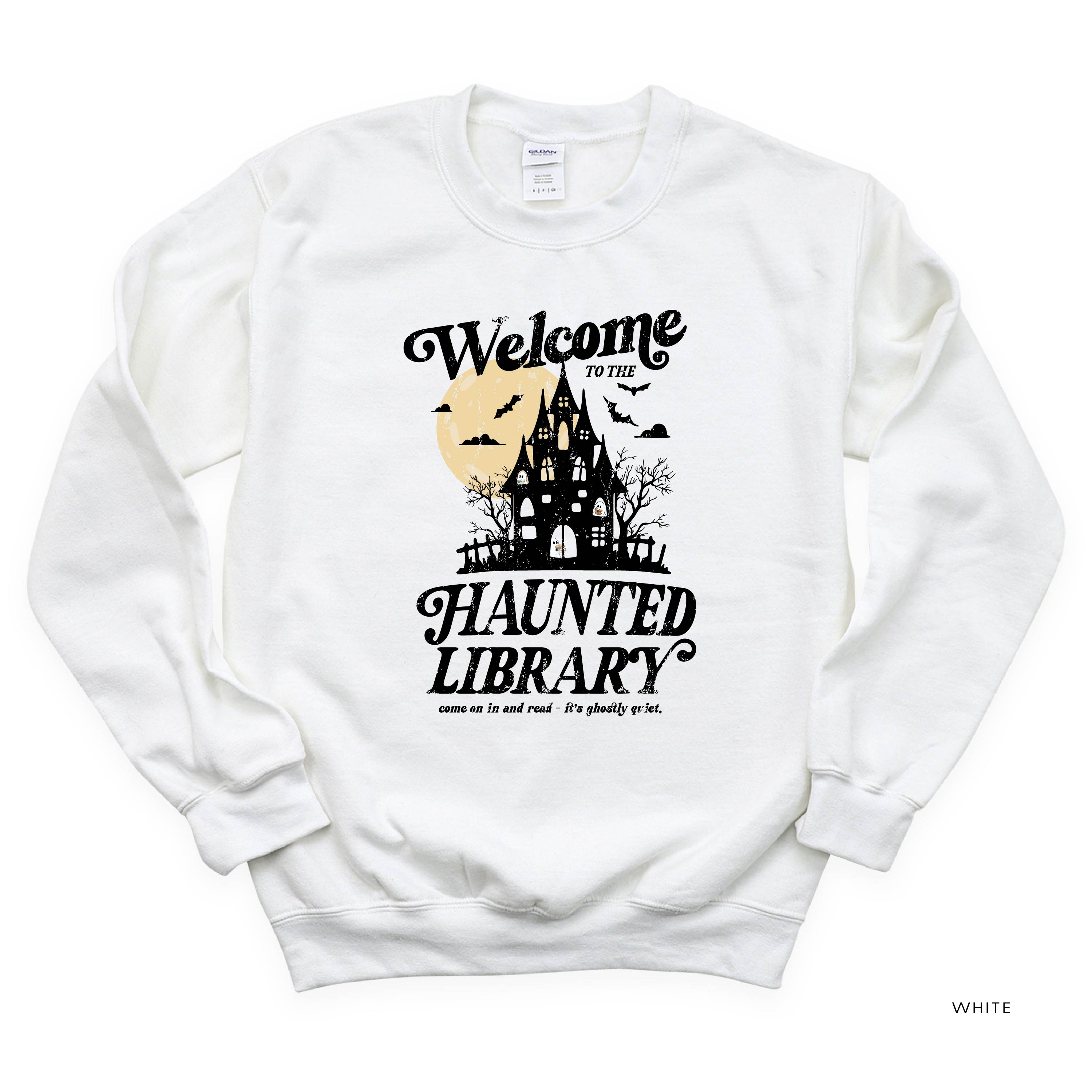 Haunted Library - Basic Fleece Crewneck Little Mama Shirt Shop LLC