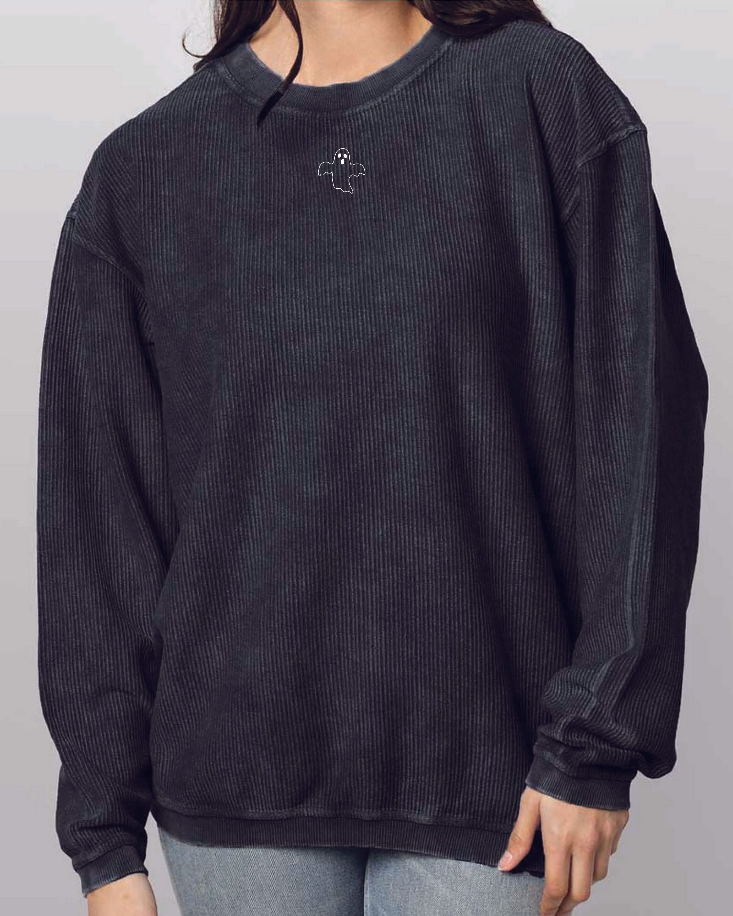 Haunting Ghost - Embroidered Black Corded Sweatshirt Little Mama Shirt Shop LLC