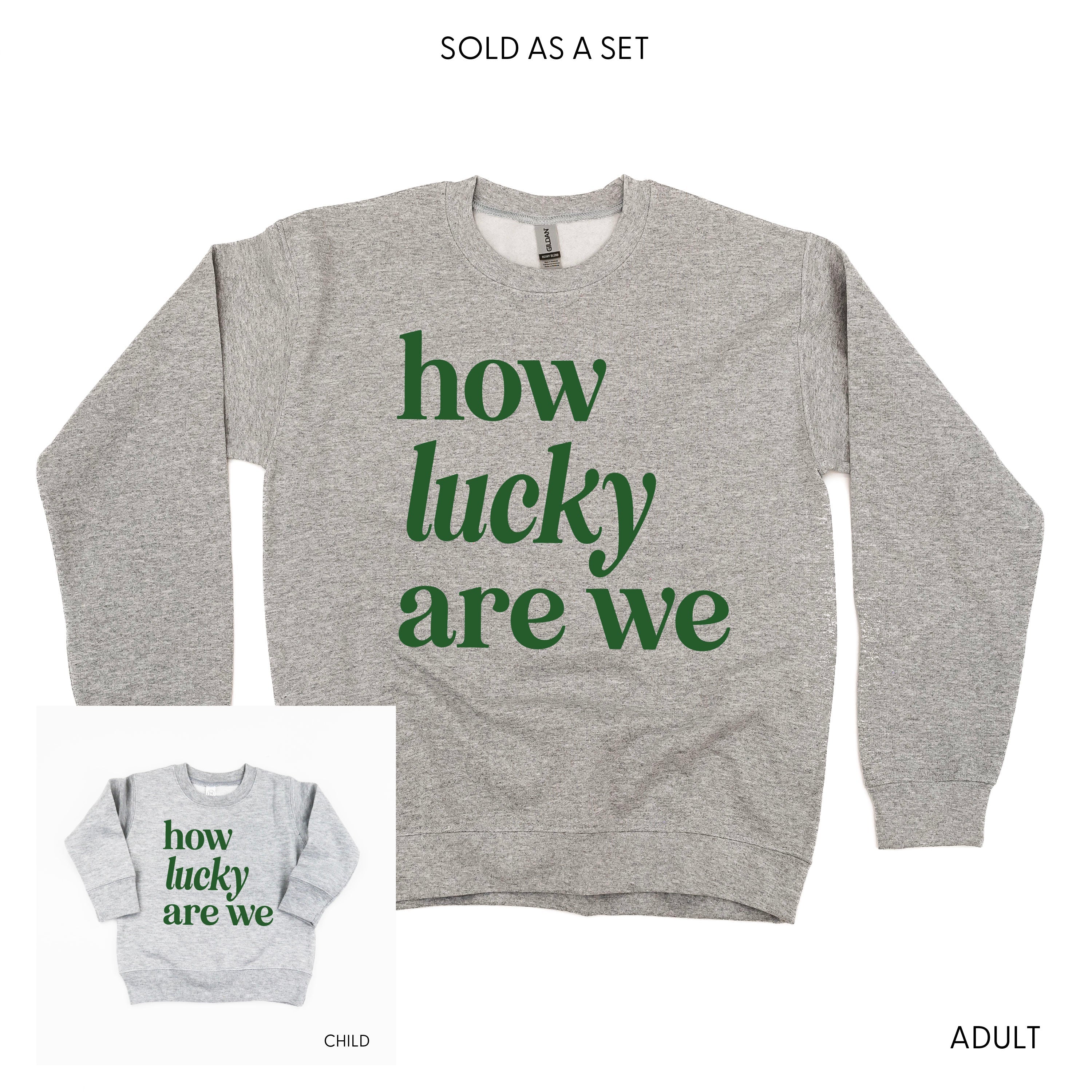 How Lucky Are We - Set of 2 BASIC Fleece Gray Sweaters Little Mama Shirt Shop