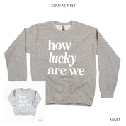 How Lucky Are We - Set of 2 BASIC Fleece Gray Sweaters Little Mama Shirt Shop