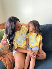 Choose Your Mom Name - Blue Gingham Print - Comfort Colors Tee Little Mama Shirt Shop LLC