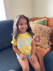 Girls Butter Yellow with Blue Gingham Phrase - Child Tee | Little Mama Shirt Shop Little Mama Shirt Shop LLC