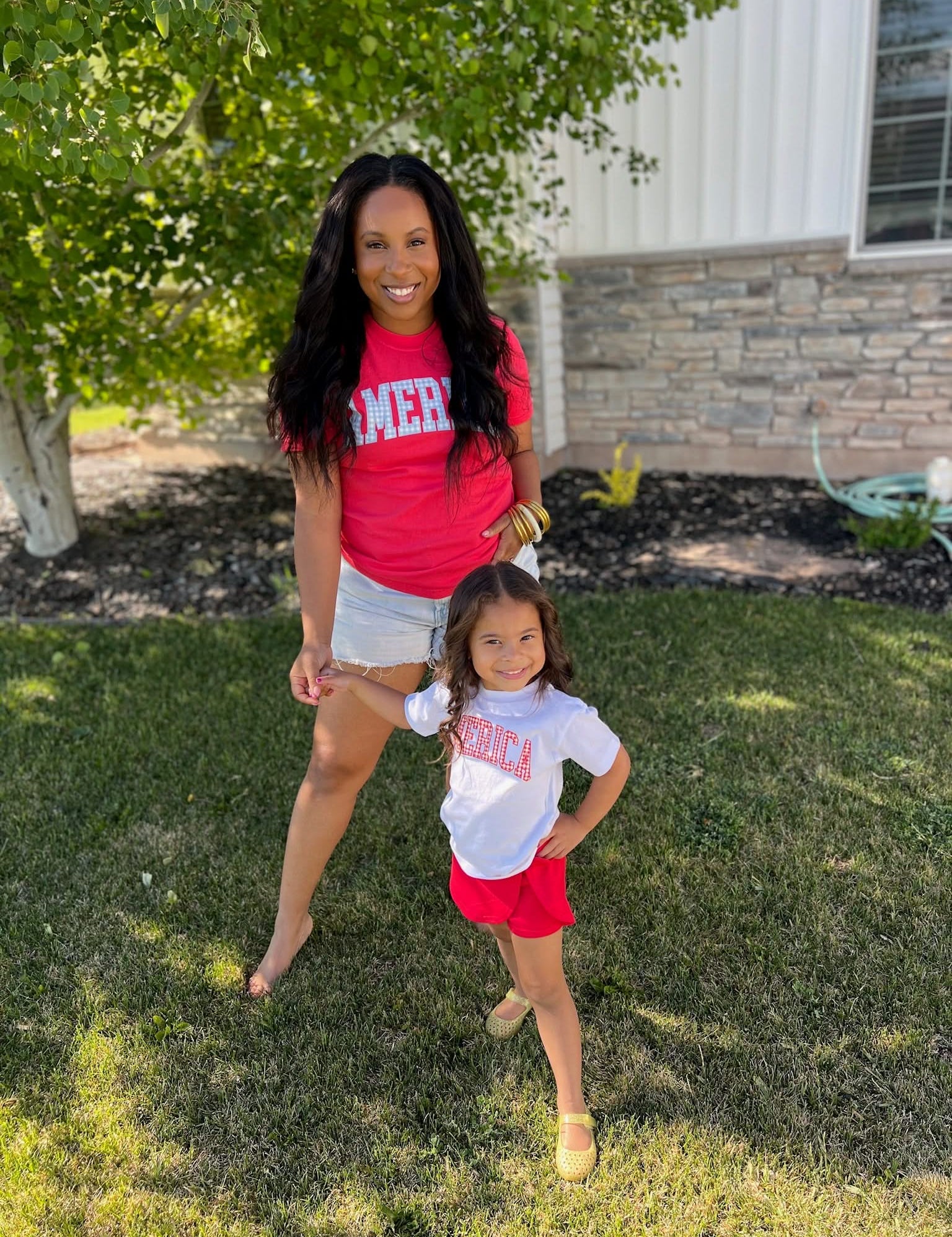 AMERICA Gingham Tee - Mommy and Me Coordinating Tee Set - Red White & Blue Patriotic T-Shirts | Little Mama Shirt Shop Little Mama Shirt Shop LLC