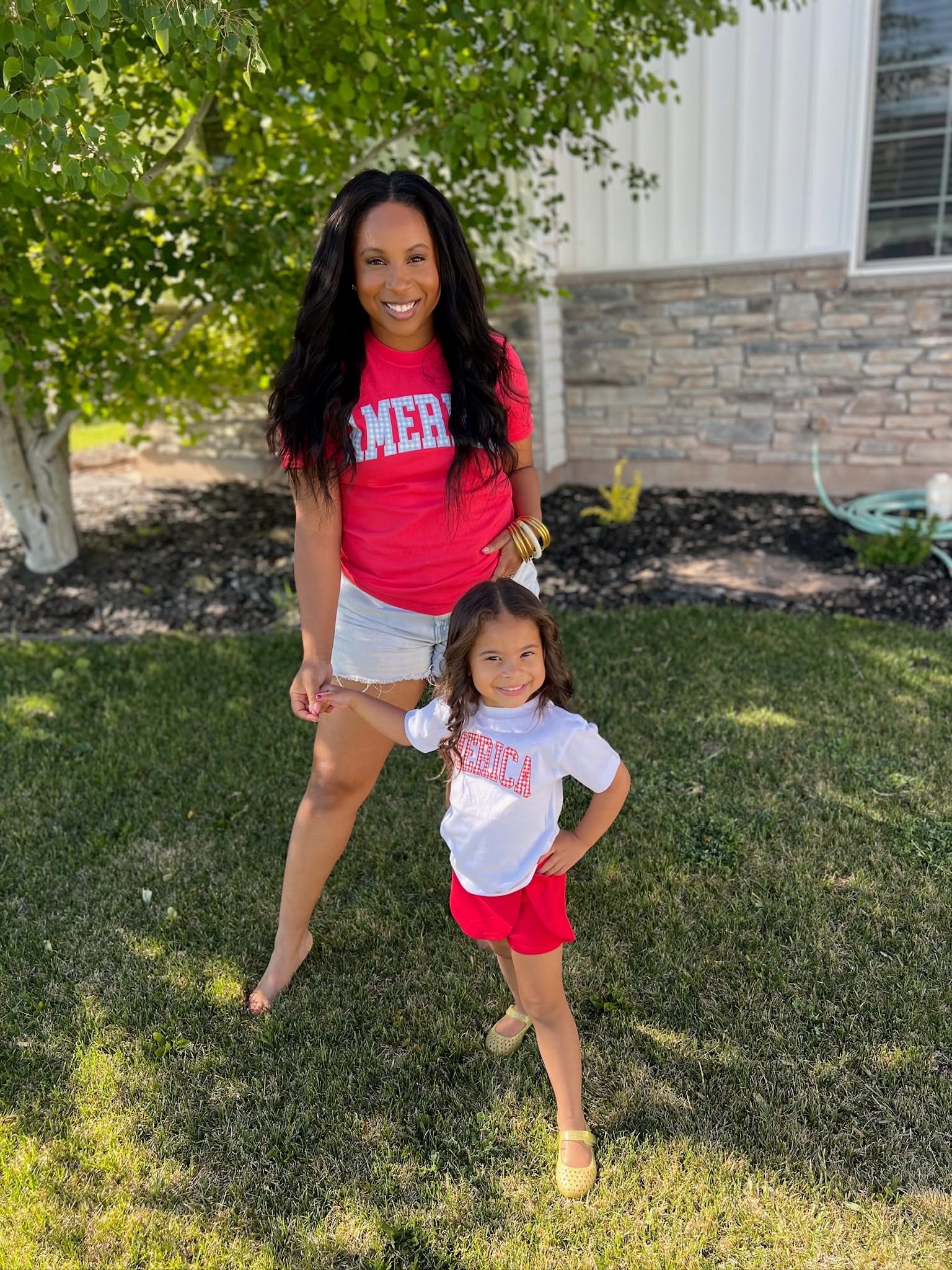 AMERICA Gingham Tee - Mommy and Me Coordinating Tee Set - Red White & Blue Patriotic T-Shirts | Little Mama Shirt Shop Little Mama Shirt Shop LLC