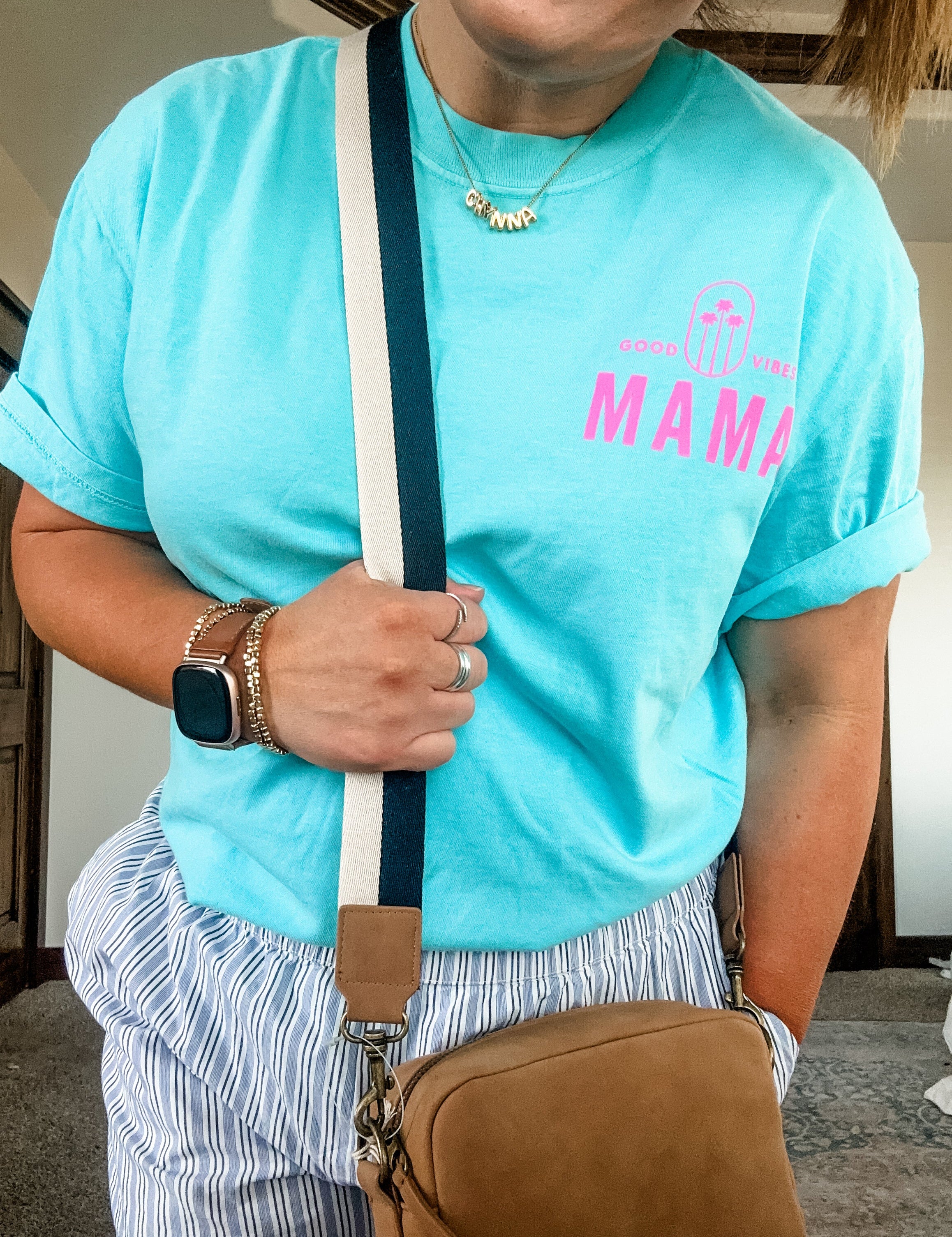 Good Vibes Mama & 3 Palm Trees (pf & b) - Comfort Colors Tee Little Mama Shirt Shop