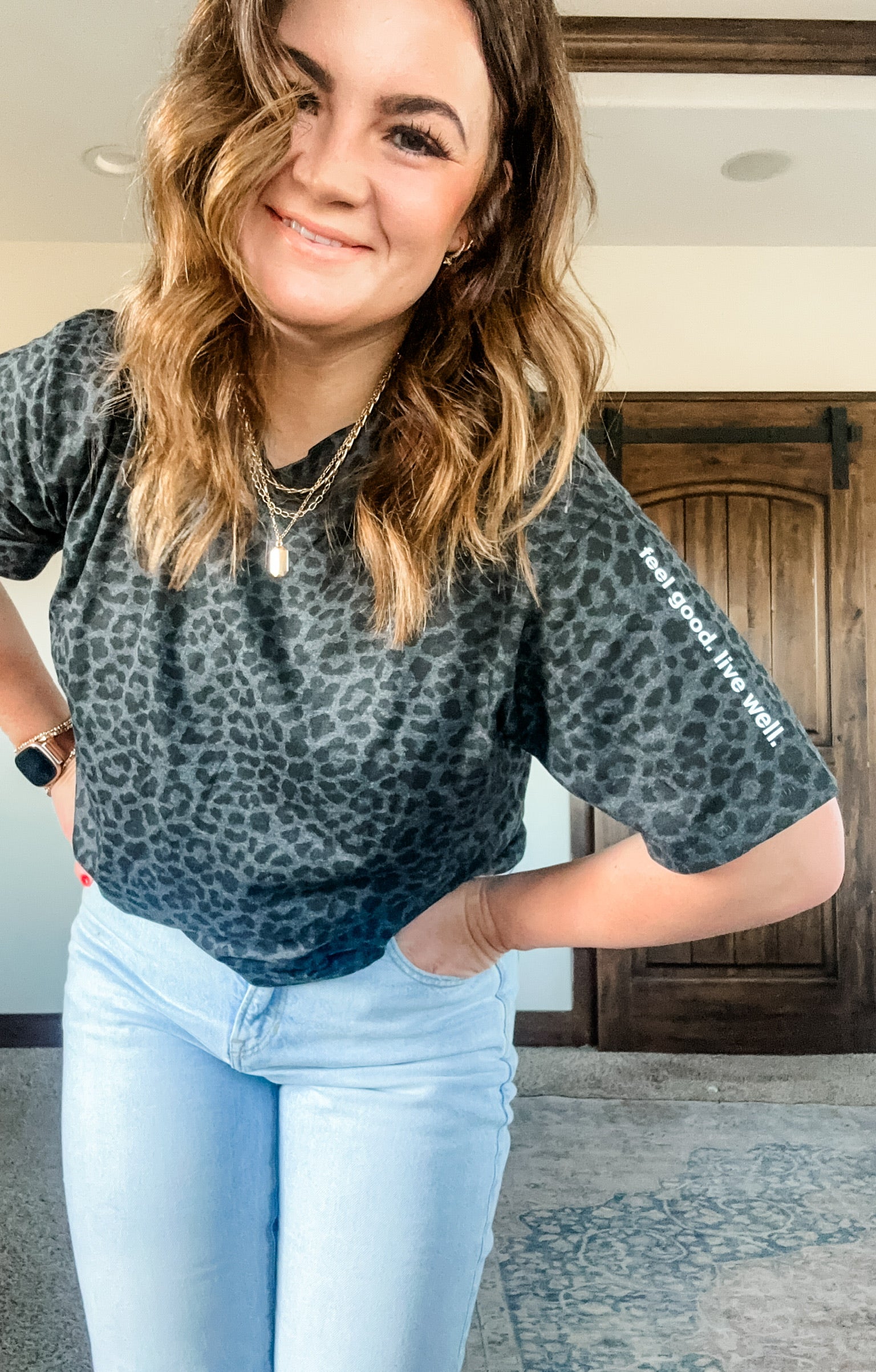 FEEL GOOD. LIVE WELL. - Black Leopard Women's Boxy Tee Little Mama Shirt Shop LLC