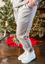 Joggers in brown with 'Local Mother' graphic as seen on model - Little Mama Shirt Shop