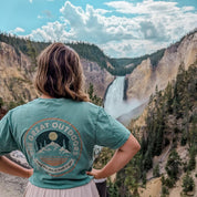 Embroidered Pine Trees (on front) / Printed The Great Outdoors (on back) - Light Green Pocket Tee Little Mama Shirt Shop LLC