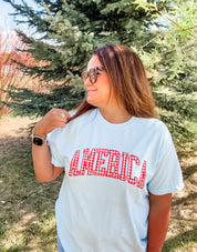 AMERICA Gingham Tee - Red White & Blue Patriotic Comfort Colors Shirt | Little Mama Shirt Shop Little Mama Shirt Shop LLC