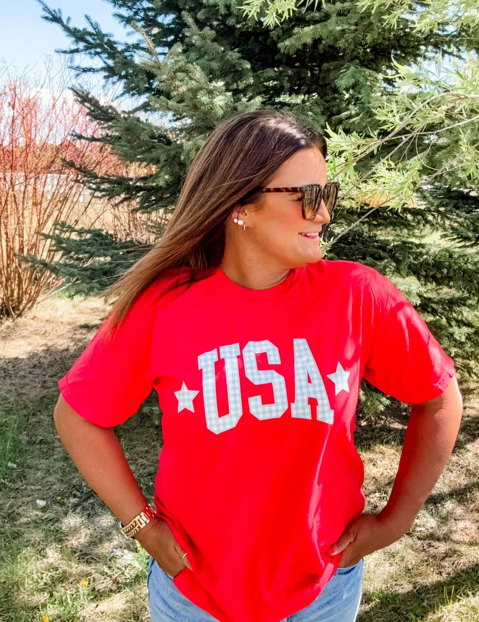 USA Gingham Tee- Red, White, & Blue Patriotic Comfort Colors Shirt | Little Mama Shirt Shop Little Mama Shirt Shop LLC