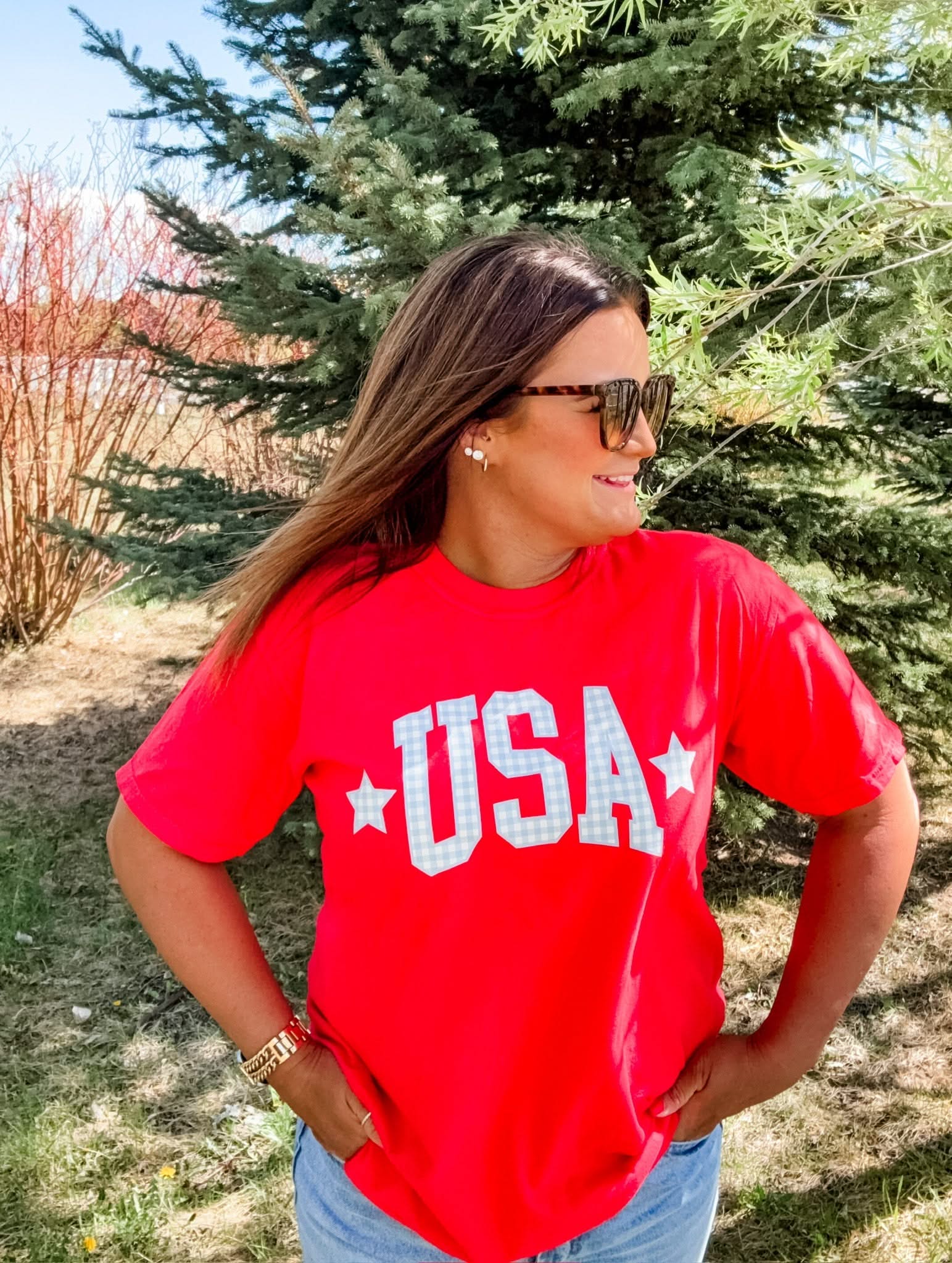USA Gingham Tee- Red, White, & Blue Patriotic Comfort Colors Shirt | Little Mama Shirt Shop Little Mama Shirt Shop LLC
